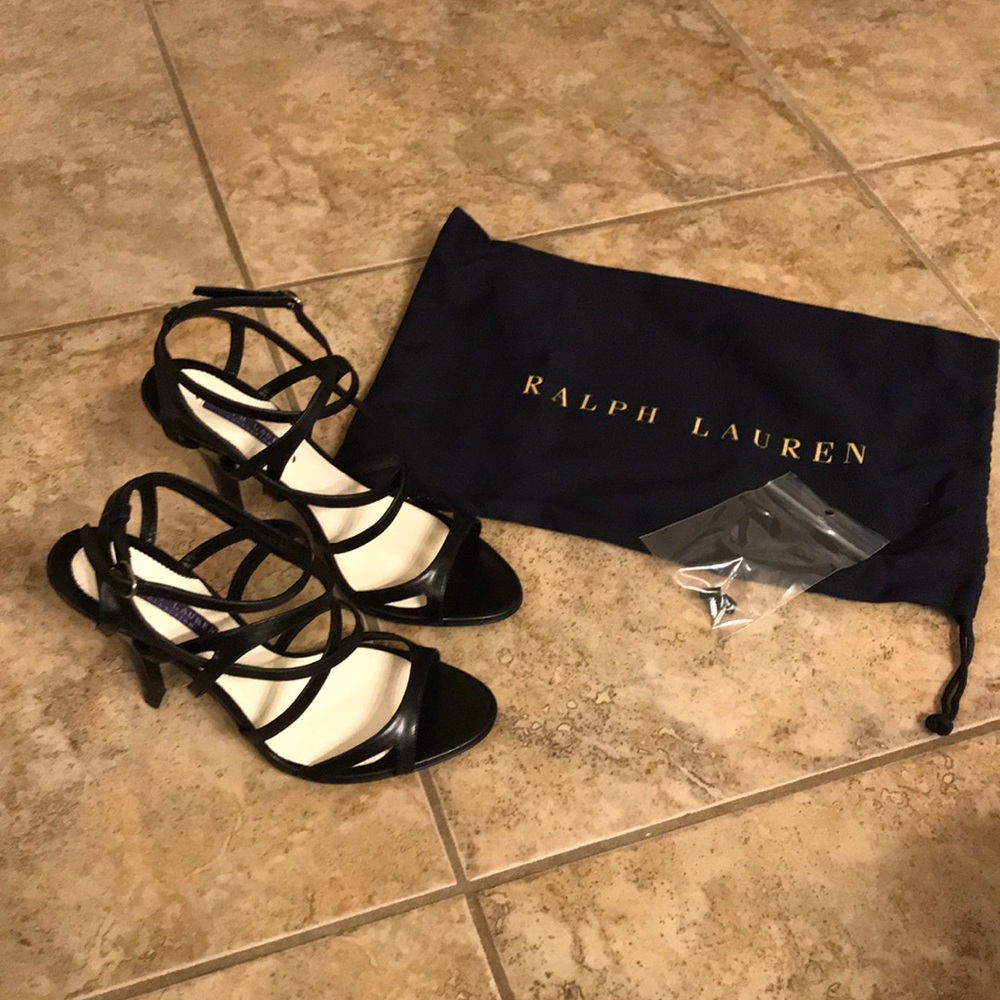 Ralph Lauren leather black strap heels